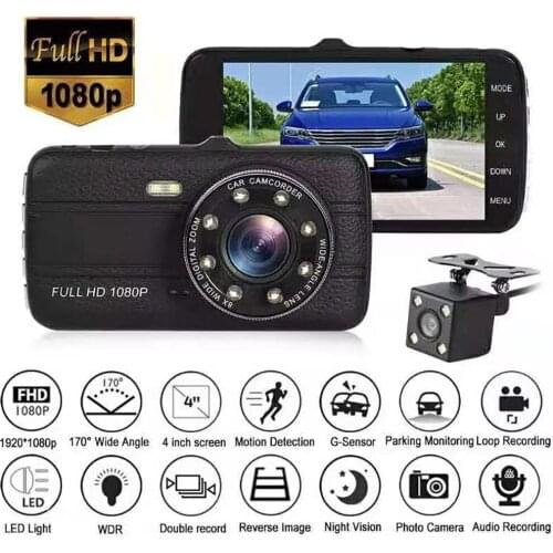 Car DVR 4.0 Full HD 1080P Dual Lens RearView DashCam Vehicle Camera Video Recorder Monitor Auto Detector Car Registrar Camcorder