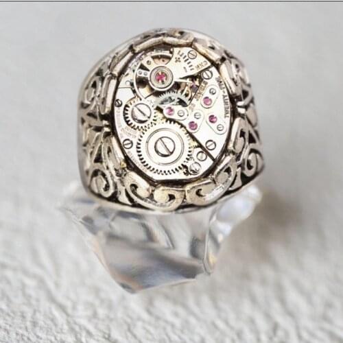 3 Colors Vintage Golden Old Mechanical Pattern Watch Mens Ring Copper Male Jewelry For Party Engagement Accessories Size 6-13