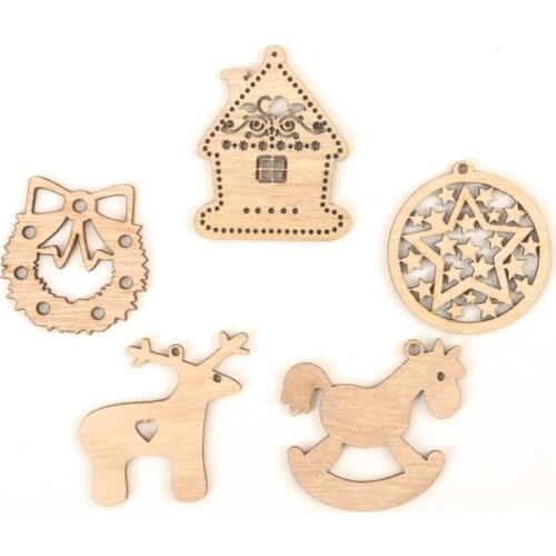 Wooden Christmas Series Pattern Hanging Ornament Charm Scrapbooking Handmade Accessory Home Decoration DIY 40-46mm 10pcs