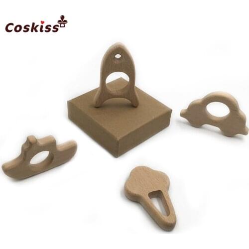 DIY Baby Teether Toys Organic Natural Beech Wooden Rocket-Ice cream-Car-Boat Hand Cut Toy Baby Wooden Teether Gift