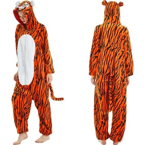 Children Tiger Bear Cartoon Pajamas Winter Animal Onesies Kids Nightwear Anime Costumes Girls Boys Flannel Sleepwear Pyjamas