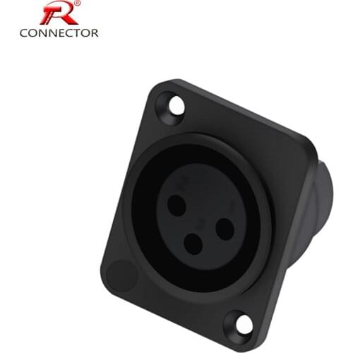 50pcs XLR female socket Connector, 3pins, panel mount type, black color, for Audio/Video