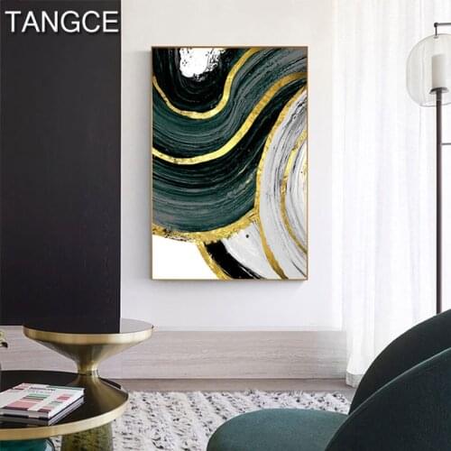 Nordic Green Golden Foil Painting Foil Poster Print Cuadros Modern Wall Art for Living Room HD Abstract Canvas Art Tableau Salon