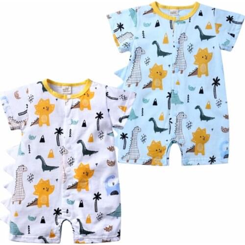 Boy Clothes 100% Cotton Newborn Kids Baby Boy Girl Short Sleeve Romper Dinosaur Print Jumpsuit Playsuit