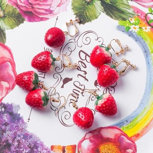 Korean Earrings Jewelry Simulation Strawberry Earrings Girl Gift Pierced Ear Clip Fun Cute Fruit Acrylic Drop Earrings for Women