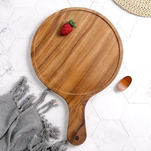 1PC Round Wooden Pizza board with Hand Natural Color Pizza Baking Tray Paddle Cheese Serving Tray 28cm diameter pizza stones