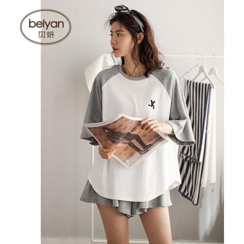 Summer Cotton Pajamas In The Thin Sleeve Shorts Suit Fashion Loose Women Sleepwear Set