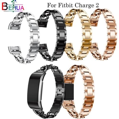 Stainless steel metal denim chain smart watch bands For Fitbit Charge 2 Replacement luxury Genuine strap Bracelet wrist bands