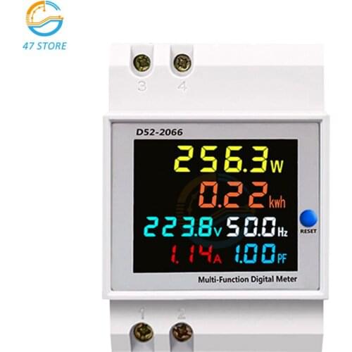 6IN1 Din Rail AC Monitor 110V 220V 380V 100A Voltage Current Power Factor Active KWH Electric Energy Frequency Meter VOLT AMP