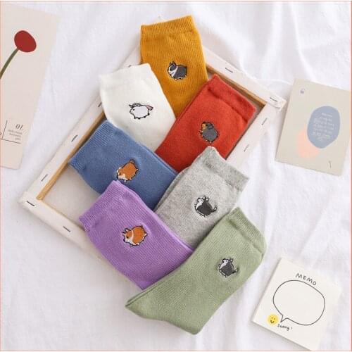 Cartoon socks Embroidery pet dog funny harajuku women kawaii cute happy streetwear woman sock kobieta skarpety femme chaussettes