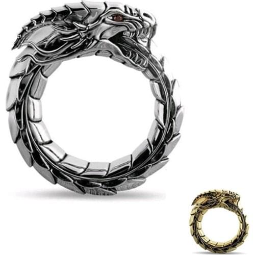 SECRET BOYS Retro Hip Hop Personality Rings Amulet Dragon Mythology Animal Design Men Rings Steampunk Ring Dragon Ring Wholesal