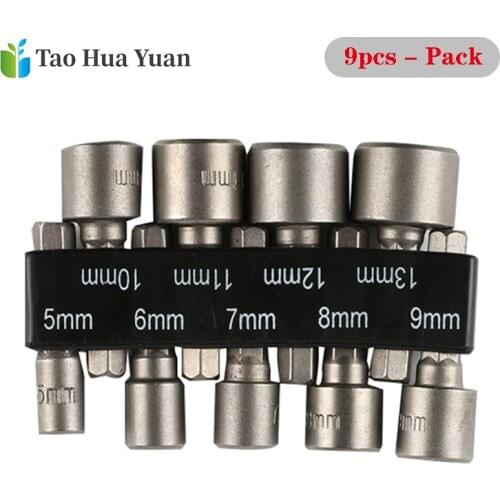 9pcs/set 5-13mm Hexagon Nut Driver Drill Bit Socket Screwdriver Wrench Set for Electric Screwdriver Handle Tools No Magnetic AA