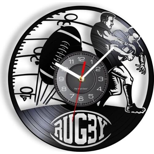 Rugby Vinyl Record Wall Clock Silent Movement Football Player Man Cave Home Decor Football Sports Album Disk Crafts Wall Clock