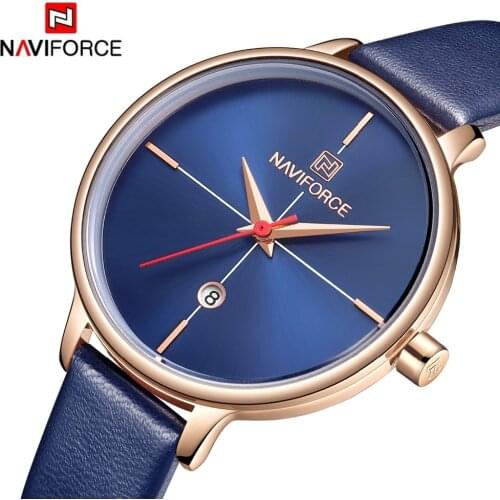 Naviforce New Blue Women Watches Luxury Leather Quartz Woman Watch Leather Wristwatch Fashion Simple Style 2019 Relogio Feminino