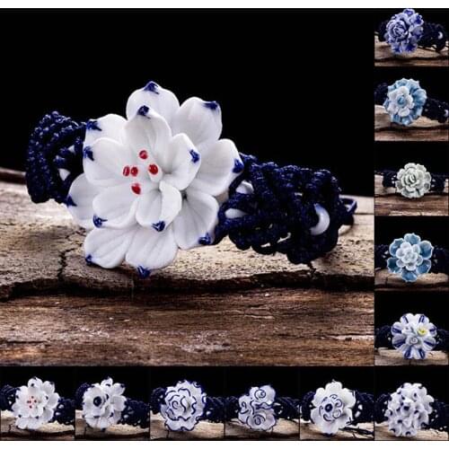 2020 New Fashion Hand-made Knitted Beautiful Flowers Ceramic Bracelets for Women Girls Lovers Gifts