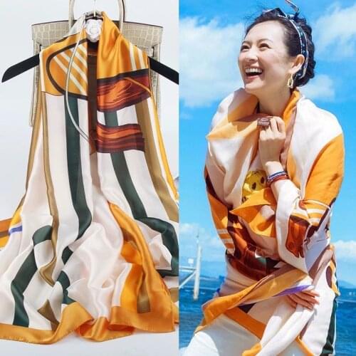 New Korean Fashion Net Red with Printed Scarves, Sunscreen Scarves, Silk Like Decorative Scarves for Women 1801*90cm