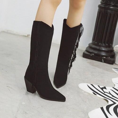 New Korean single boot womens shoes spring and autumn and winter boots womens shoes tassel frosted inside heightening middle h