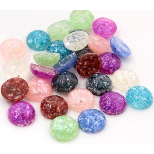 New Style 40pcs 12mm Mix Colors Built-in Real Shells Style Flat back Resin Cabochons Fit 12mm Cameo Base Cabochons