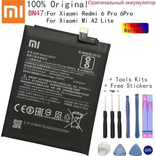 Original Xiaomi 4000mAh BN47 Replacement Battery For Xiaomi Redmi 6 Pro / Mi A2 Lite Bateria Batterie Mobile Phone Batteries