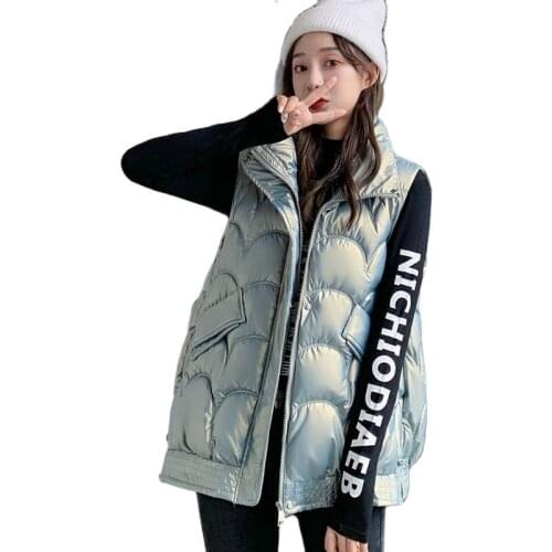 Autumn Winter Padded Sleeveless Vest Women Short Style White Jacket 2021 New Slim Fashion Stand-up Collar Waistcoat Black Vest