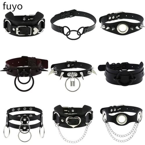 2021 Harajuku Collar Heart Choker Necklace Leather Choker Punk Goth Handmade Leather Lock Neck Necklaces Pendant Chains Jewelry