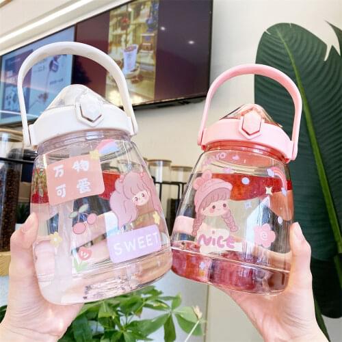 1100ml Little Girl Plastic Water Bottle Cartoon Durable Water Bottles For Girls Leak-proof Drinkware Cute Student Cup Bottle