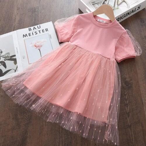 Baby Girls Princess Pink Dresses 2021 Summer Fashion Mesh Dress Kids Party Vestidos Casual Clothes Sweet Outfit 3-7Y Girl Dress