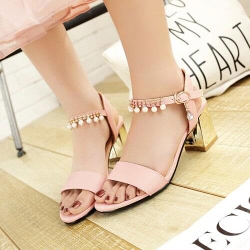 Big Size 11 12 13 14 15 high heels sandals women shoes woman summer ladies Beaded buckle with open toe sandals with thick heels