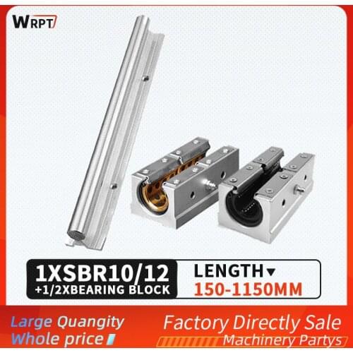SBR10/12 guide rail bracket cylindrical linear sliding bearing slide rail 2PCS slider lengthening set length = 150MM-1150MM