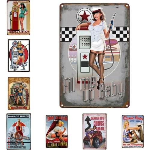 Pin up Girl Sexy Lady/Motor Oil Tin sign Art Wall Festival Decoration For Pub Cafe Bar Party Garage Car Shop Metal Painting