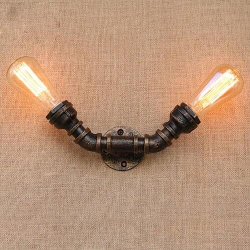 Loft Industrial 2 lights iron rust Water pipe retro wall lamp Vintage e27 sconce lights for living room bedroom restaurant bar