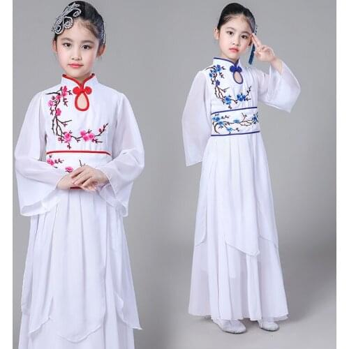 Traditional National Dance Costume Childrens Day Performing Dress Classical Yangko Dance Girls Fan Dance Wear Stage Outfits