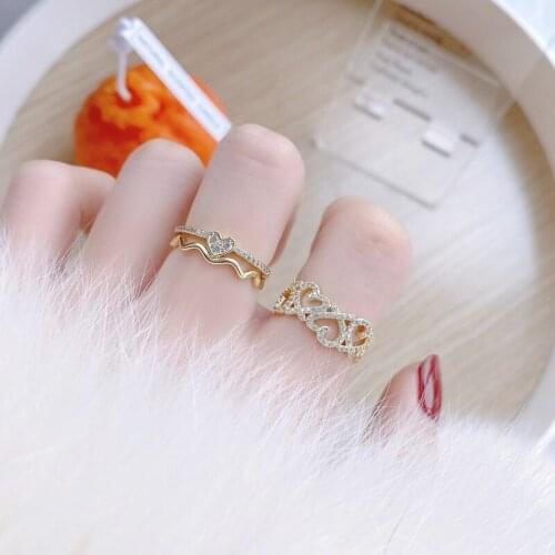 High Quality Double Hollow Heart Women Ring Luxury Engagement Micro Inlaid Zircon Open Rings for Bridal Accessories Gift