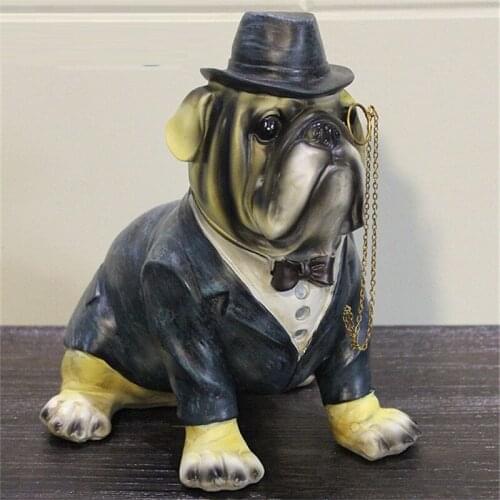 WU CHEN LONG English Bulldog Art Sculpture Dog Statue Resin Crafts American Animal Figurine Home Office Decoration R5311