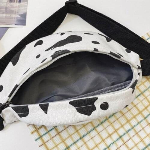 Women Cartoon Cow Print Waist Fanny Pack Belt Bag Travel Hip Bum Canvas Purse Chest Phone Pouch 066F