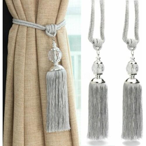 2PCS Curtain Tiebacks Holdbacks Rope Tie Backs Tassel Tiebacks Crystal Ball Decor Hanging Belts Ropes Window Curtain Supplies