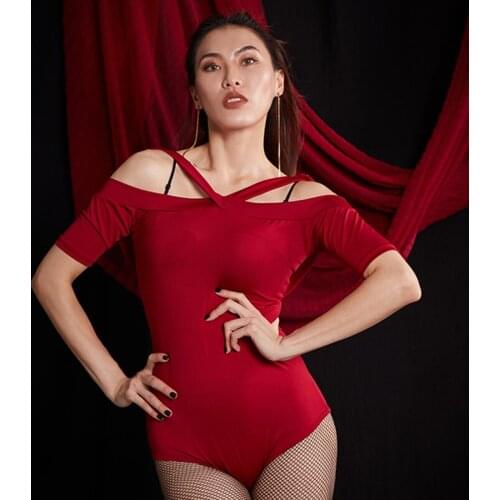 Latin Dance Shirts Female Adult Tango Cha Cha Rumba Samba Wear Practice Clothes Women Sexy Off The Shoulder Leotard DNV12250