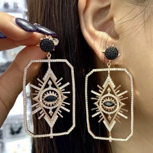 Female Luxury Crystal Square Eyes Earrings Baroque Rose Color Big Evil Eye Jewelry Zircon Stone Earrings For Women Zk30