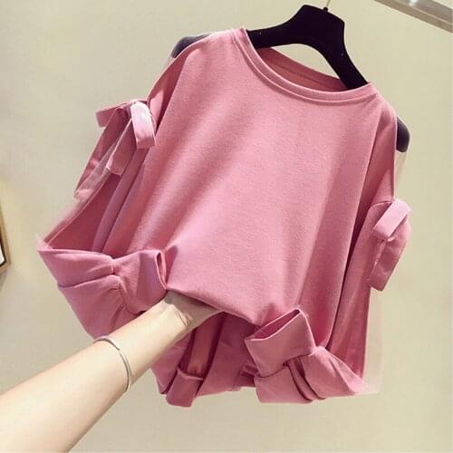 Round Neck Sweater Women Spring and Autumn 2021 New Korean Loose Hoodless Strapless Bow Top
