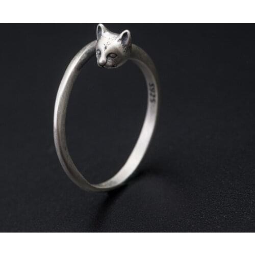 S925 sterling silver Cute Cat Simple Finger Rings for Women Adjustable Ring Fashion Jewelry Birthday Gift