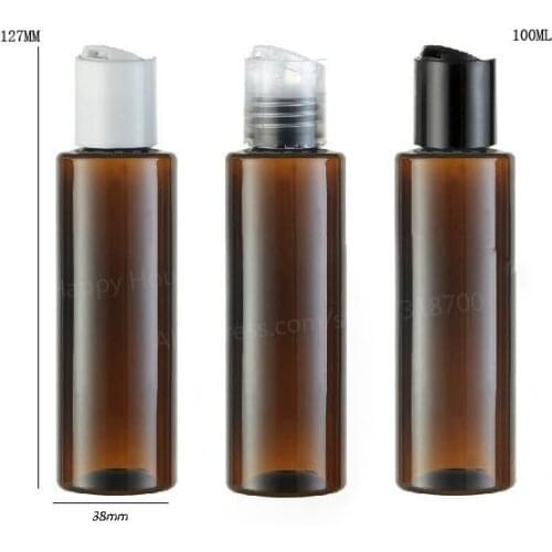 24 x 100ml Amber Wholesale Brown New Fashion DIY PET Flat Shoulder Cosmetic and Lotion Bottle with Disk Cap Bottle