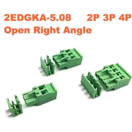 50Sets Pitch 5.08mm 2P 3P 4P Screw Plug-in PCB Terminal Block 2EDGKA 2EDGR Right angle Pin male/female Pluggable Connector 15A
