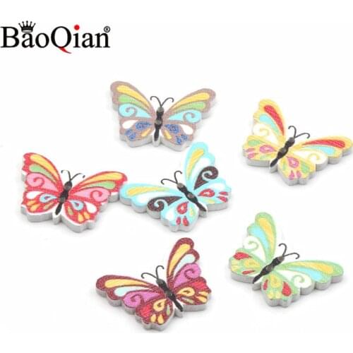 50Pcs 17x24mm Mixed Butterfly 2-Hole Wooden Buttons For Clothing Sewing Accessories DIY Botones Decorative Scrapbooking Crafts