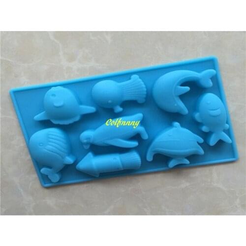 500pcs/lot Fast shipping DIY 8 even Sea World Dolphin silicone chocolate mold Mould silicone handmade soap jelly mold 13.7x9.3cm