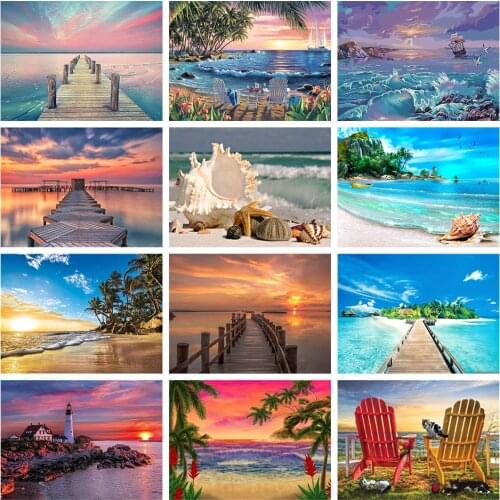 5DDIY diamond painting cross stitch kit beach sunset 5D diamond painting landscape mosaic mosaic rhinestone embroidery landscape