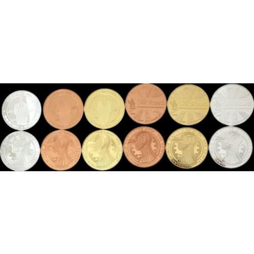 6 pcs The 2015 the silk road marketplace hacker bitcoin silver gold brass Robot back souvenir decoration coin set