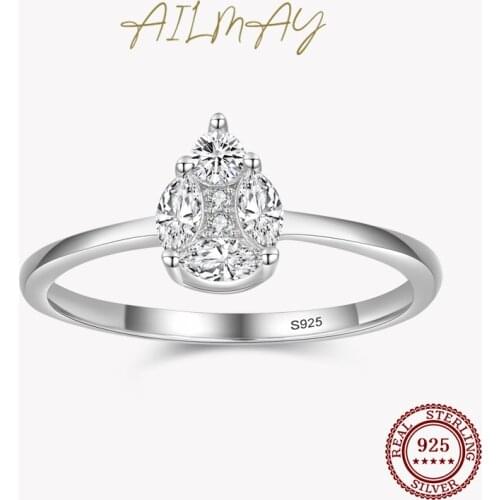 Ailmay New Sale Authentic 925 Sterling Silver Fashionc Luxury Clear Zircon Drop Shape Rings For Women Romantic Wedding Jewelry