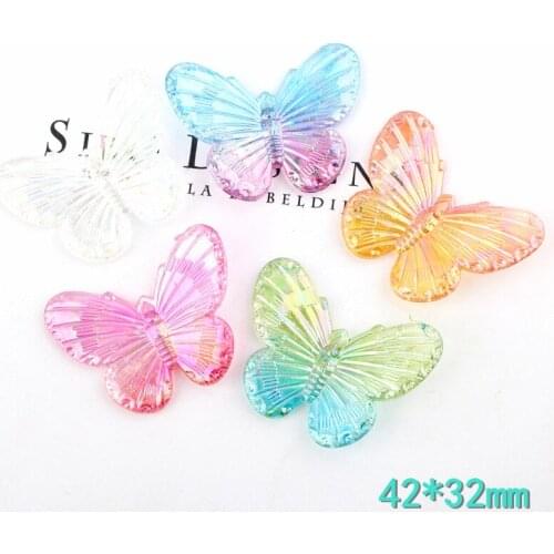 Free Shipping 10pcs 42*32mm AB Colors Butterfly Resin Cabochons DIY Jewelry Findings Embellishments Scrapbooking Beading Bead