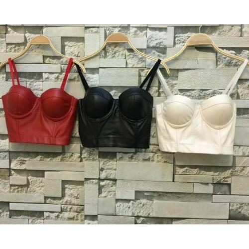 Women PU Leather Tank Bustier Bra Vest Crop Top Blouse Spaghetti Straps Club