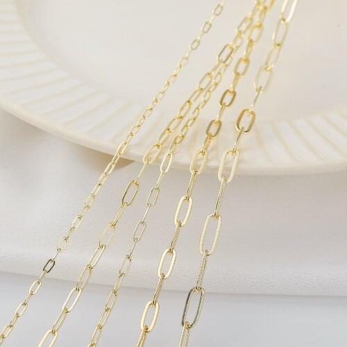 14K Real Gold Copper Metal Plated Brass Cuban Chain 1 Meter For Jewelry Making DIY Necklace Earrings Bracelets Chain Spool